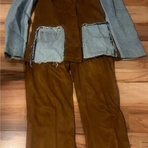 Roccobaroco Made in Italy Denim Set – Jacket & Pants – Brown – USA 8